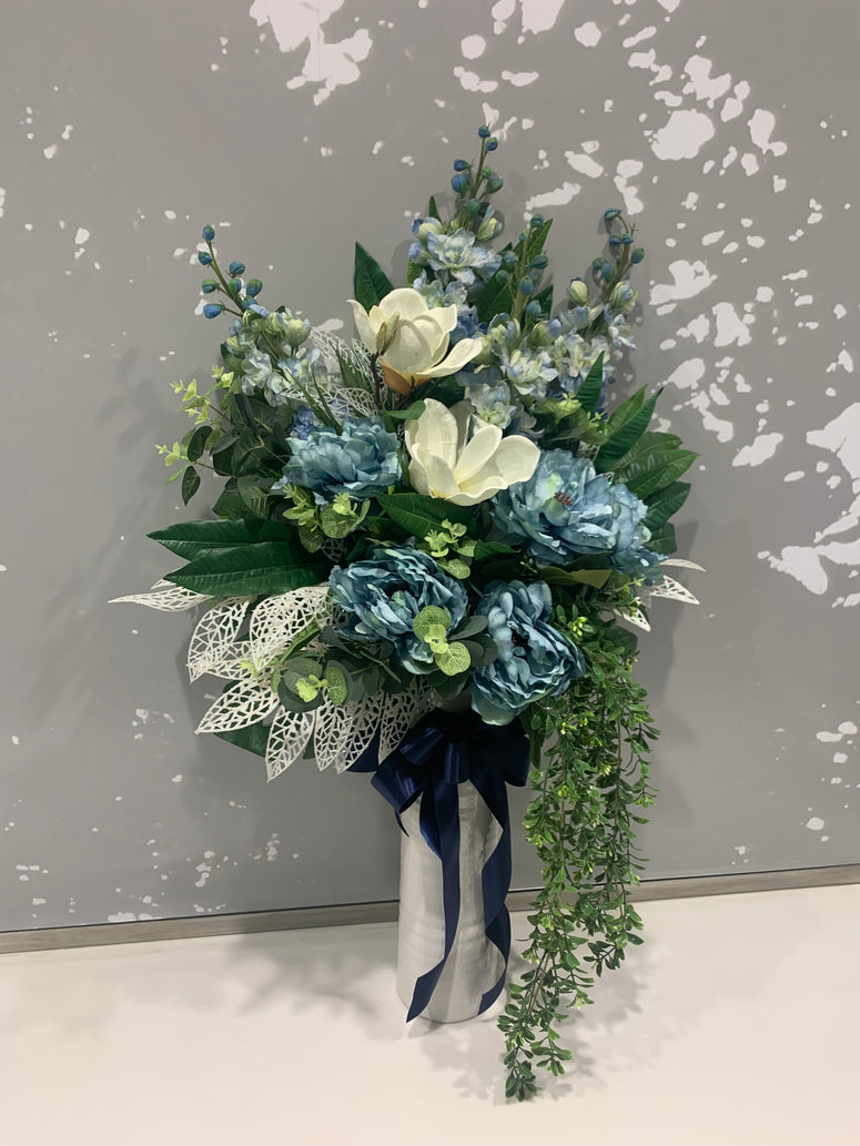 Silk vase of blues and whites