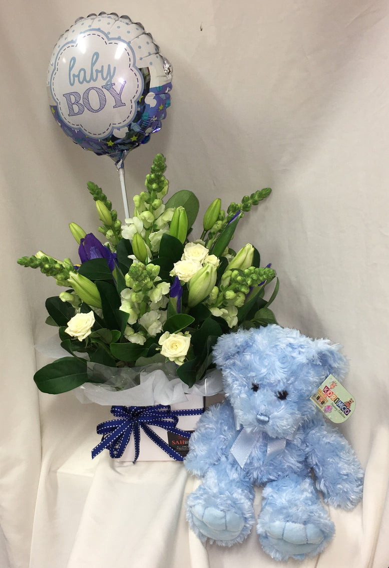 New baby boy flowers and sales balloon
